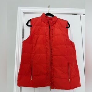 Talbots Vibrant Red Ruffle Puffer Vest